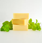 three stacked bars of peppermint goat's milk soap