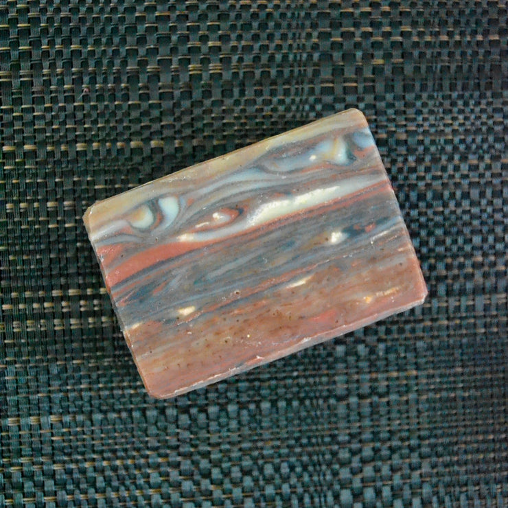 unique bar of handmade soap with wood grain design